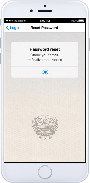 forgot password confirmation screen