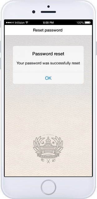 reset password confirmation screen